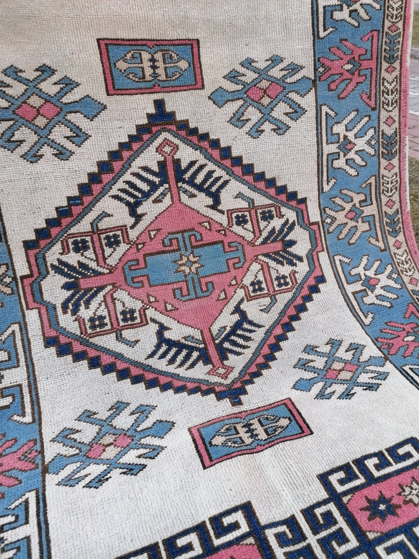 Turkısh blue wool rug 6x4 vıntage oushak rug,handmade oushak rug