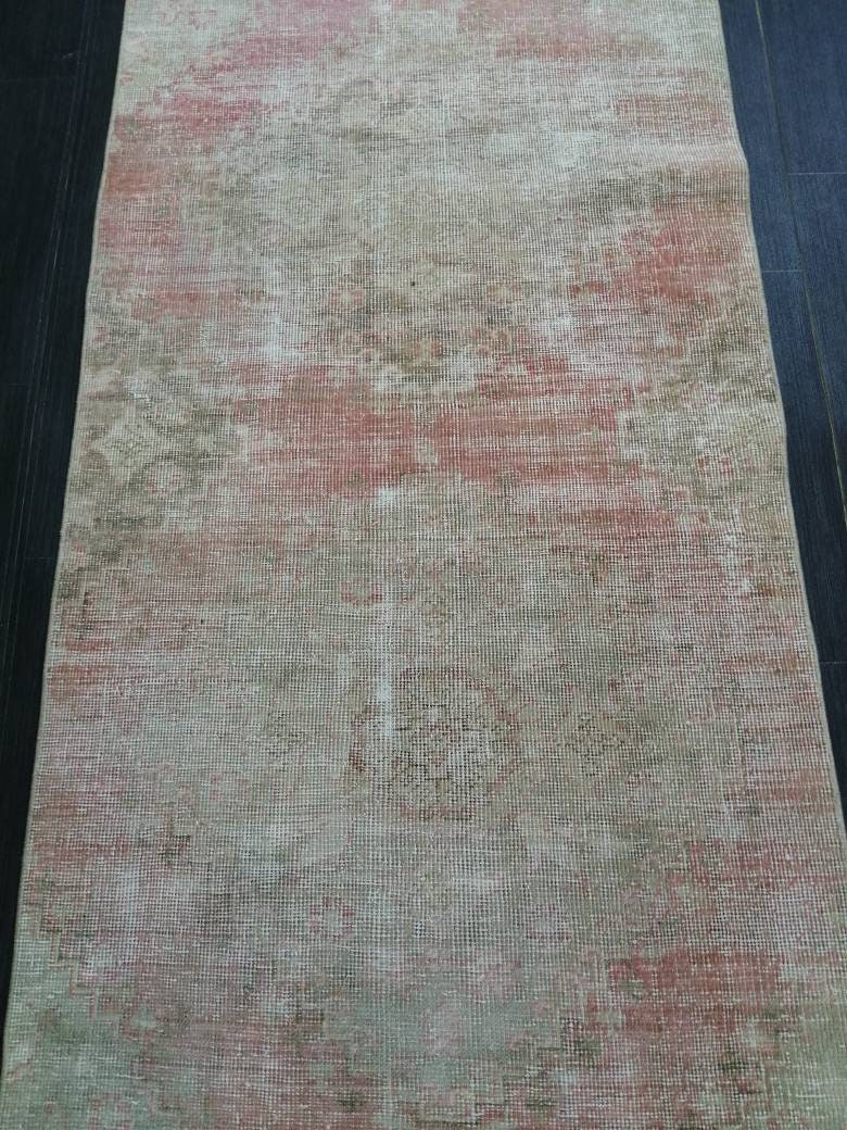 Distressed Antique Runner Rug 2.7 x 13.6 Turkish Vintage Runner Rug