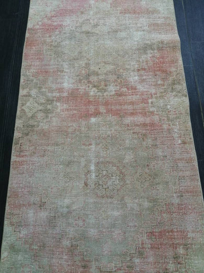 Distressed Antique Runner Rug 2.7 x 13.6 Turkish Vintage Runner Rug