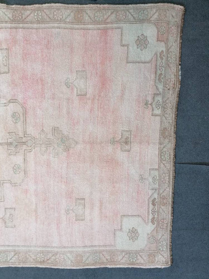 4.10 x 10.2 muted vintage rug, faded oushak rug - hand made rug, natural Turkish wool rug,