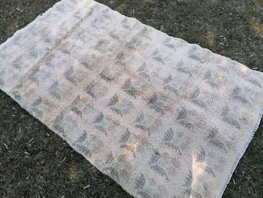 Shaggy rug, organic wool long pile 4'9x8  unique hand made bed rug, bohemian traditional