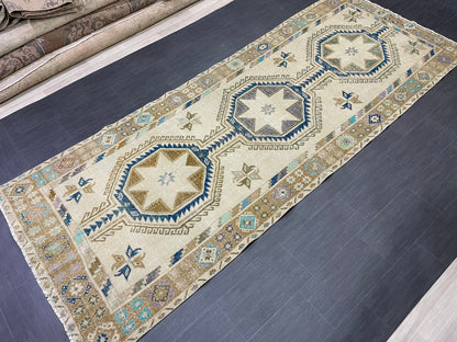 Muted Vintage Runner Rug Persian Runner Rug 4.6 x 11.8 Star Rug Runner Turkish Runner Kitchen Runner Rug Antique Wool Oriental Runner