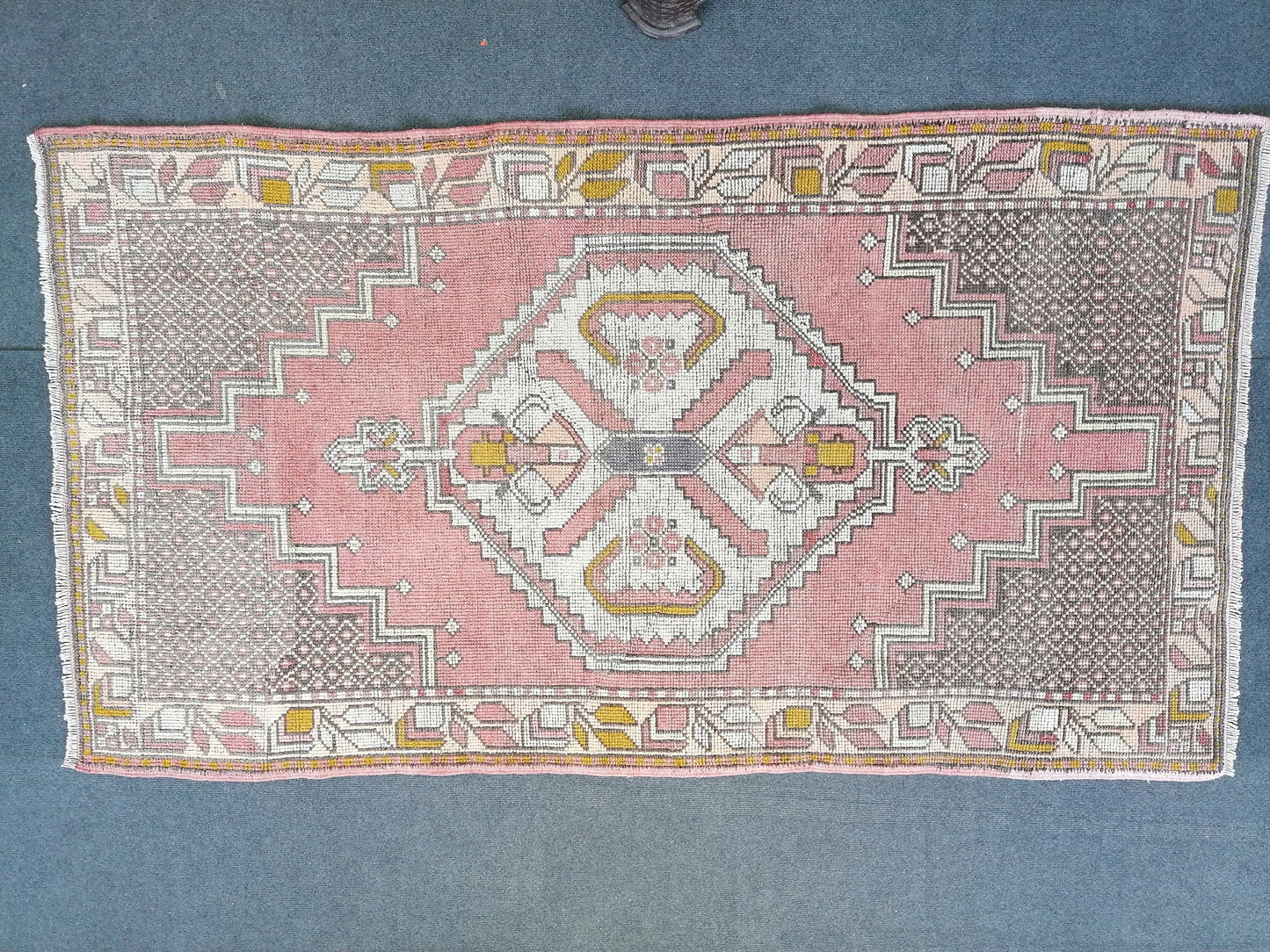 6'4x3'7 vintage turkish rug, pink turkish rug, oushak vintage rug, kitchen rug,vintage anatolian bohemian rug,unique hand made bohemian