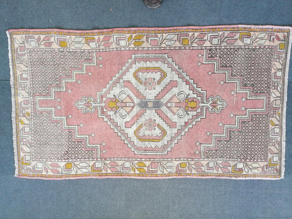 6'4x3'7 vintage turkish rug, pink turkish rug, oushak vintage rug, kitchen rug,vintage anatolian bohemian rug,unique hand made bohemian