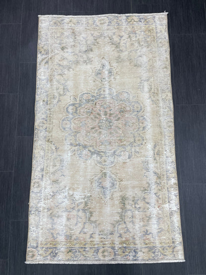 Muted Vintage Rug TURKISH Distressed Rug Vintage 3x5 Rug Oushak Rugs Muted Rug Turkish Oushak Rug, Vintage Oushak Rug Wool Rug