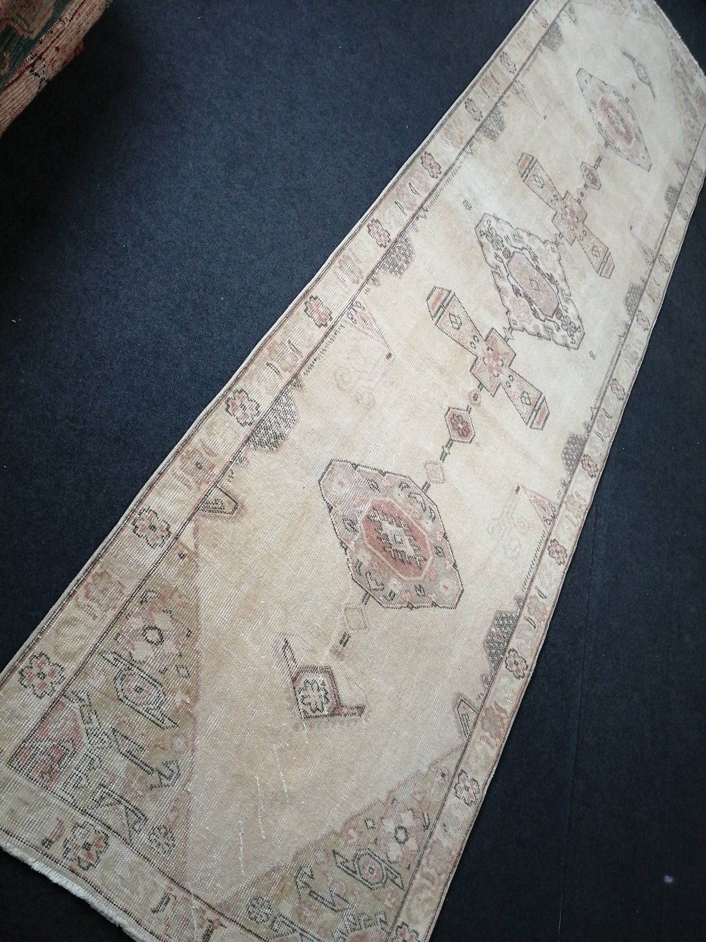 3.2 x 12 Oushak Runner Rug Blue Turkish Runner Rug Vintage Runner Rug Hallway Runner Rug Kitchen Runner Rug Wool Runner Rug Wool Oushak Rug