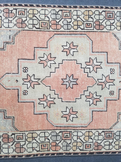 Pastel turkish rug, vintage area rug, oushak rug, wool rug,  handmade rug 6'6*3'6 feet