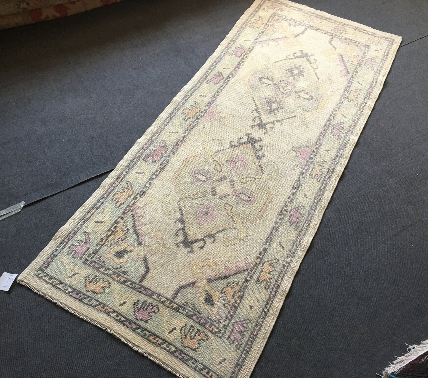 3x8 feet long new turkish runner rug, handmade wool beige kitchen runner, long floor corridor runner, black faded living room oushak runner