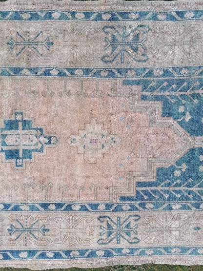 4'6x12 vintage turkish runner rug, oushak vintage rug, handmade hallway runner, kitchen wool runner