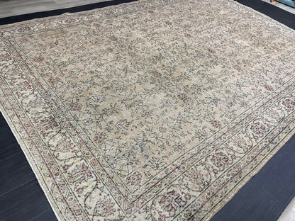 Large Floral 8.2 x 11.4 Rug OUSHAK RUG Distressed Rug 8x12 Vintage Handmade Rugs Hand Knotted Turkish Rug Soft Pink Rose Pink Light Pink