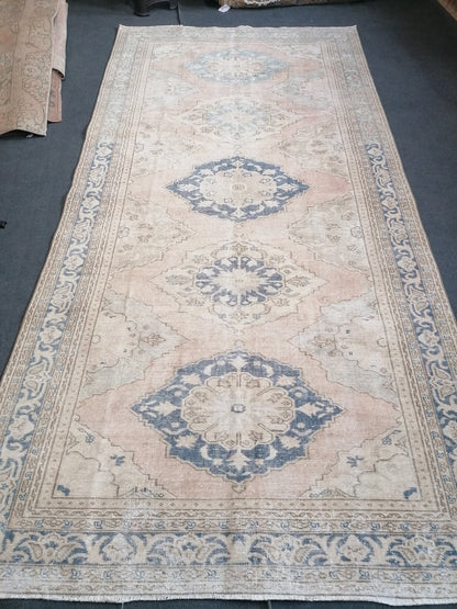 Muted runner rug 5'8x11'4 vintage runner rug, vintage oushak rug unique hand made rug, kitchen rug, bohemian rug traditional