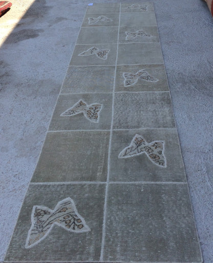 Butterfly RUNNER Rug, Vintage Patchwork RUNNER Rug, Bohemian RUNNER Rug Oushak Rug,Hand woven Rug animal Motif, Oriental Carpet Runner