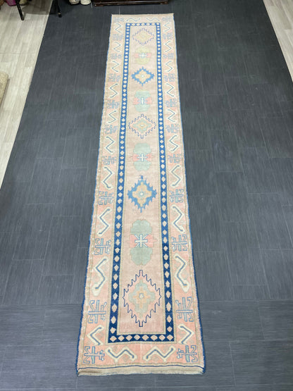 New Hand Knotted Runner Rug 2.7 x 13.3 Long Muted Turkish Runner Rug Muted Oushak Runner Rug Hallway Runner Kitchen Runner Rug Wool Runner