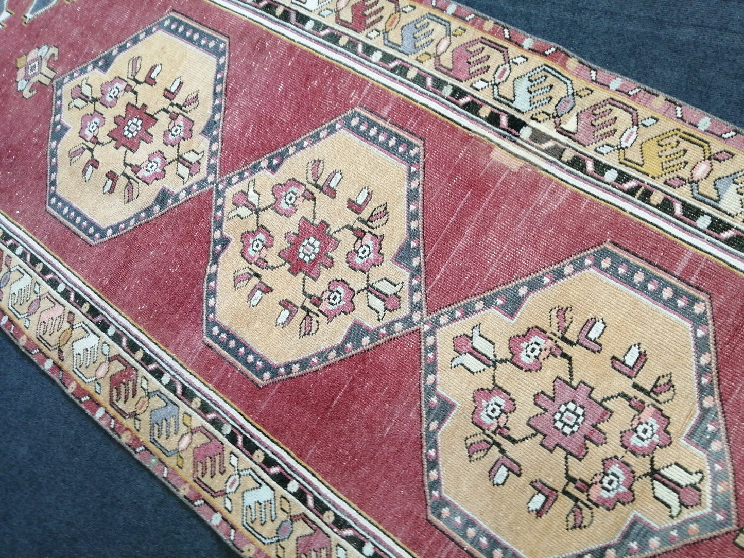 3.4 x 9.9 Vintage Oushak Runner Rug Turkish Runner Rug Vintage Runner Rug Hallway Runner Rug Kitchen Runner Rug Wool Runner Rug