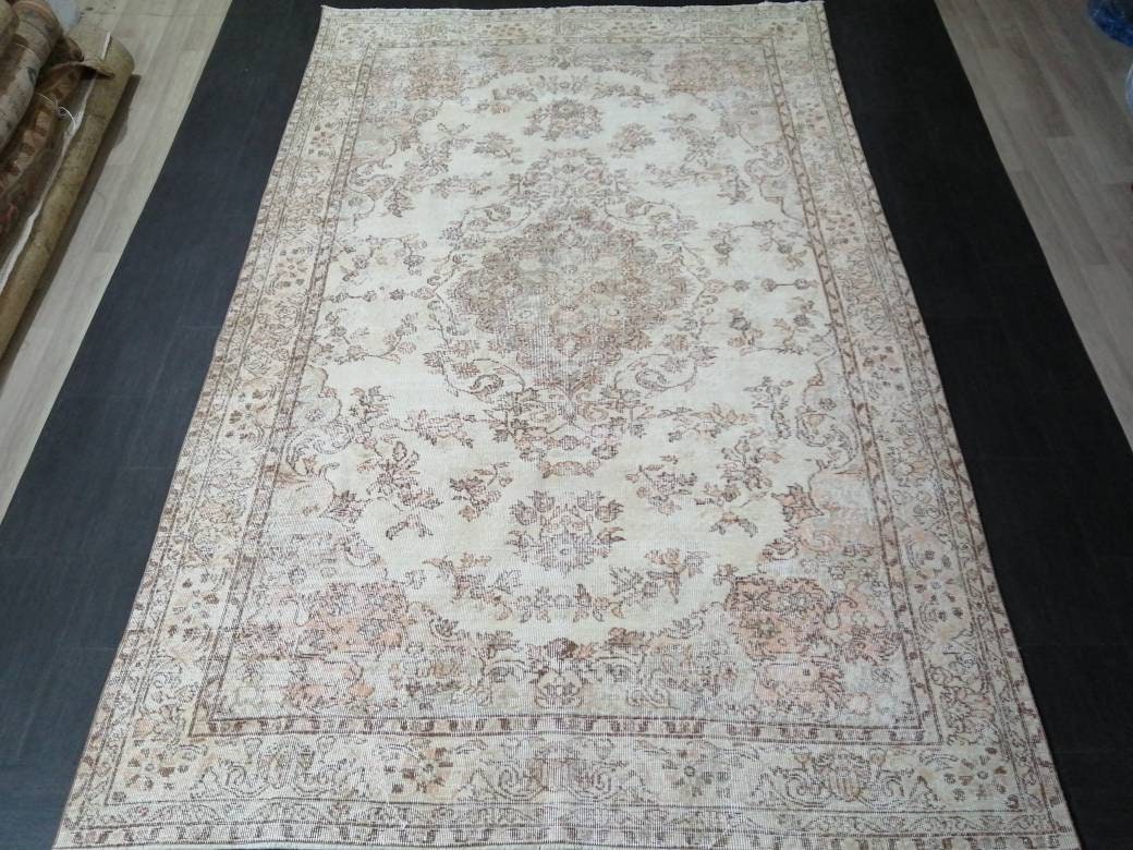 6.5 x 10.3 Muted OUSHAK RUG Neutral Vintage Oushak Rug Large Vintage Rug Wool Oushak Rug Hand Made Rugs Vintage Turkish Rug