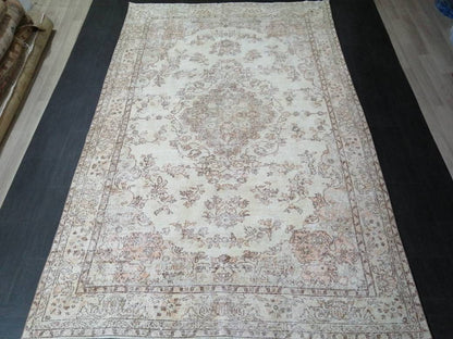 6.5 x 10.3 Muted OUSHAK RUG Neutral Vintage Oushak Rug Large Vintage Rug Wool Oushak Rug Hand Made Rugs Vintage Turkish Rug