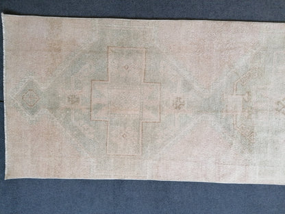2'8x12 oushak turkish runner rug, hallway runner rug, hand made rug, oushak vintage runner rug, vintage rug, vintage anatolian rug