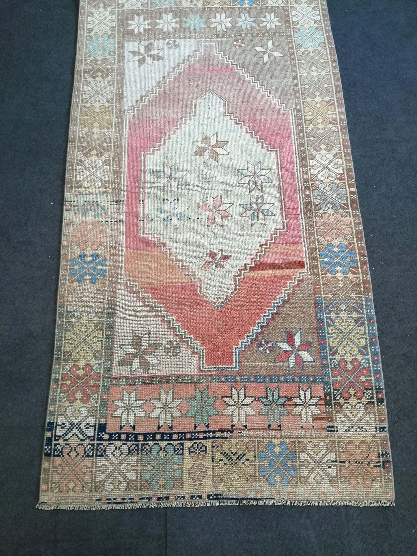 7 x 3.7 vintage Rug Oushak Rug Turkish Rug Blue Hand Made Rugs Oriental Rug Wool Rug