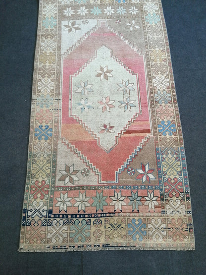 7 x 3.7 vintage Rug Oushak Rug Turkish Rug Blue Hand Made Rugs Oriental Rug Wool Rug