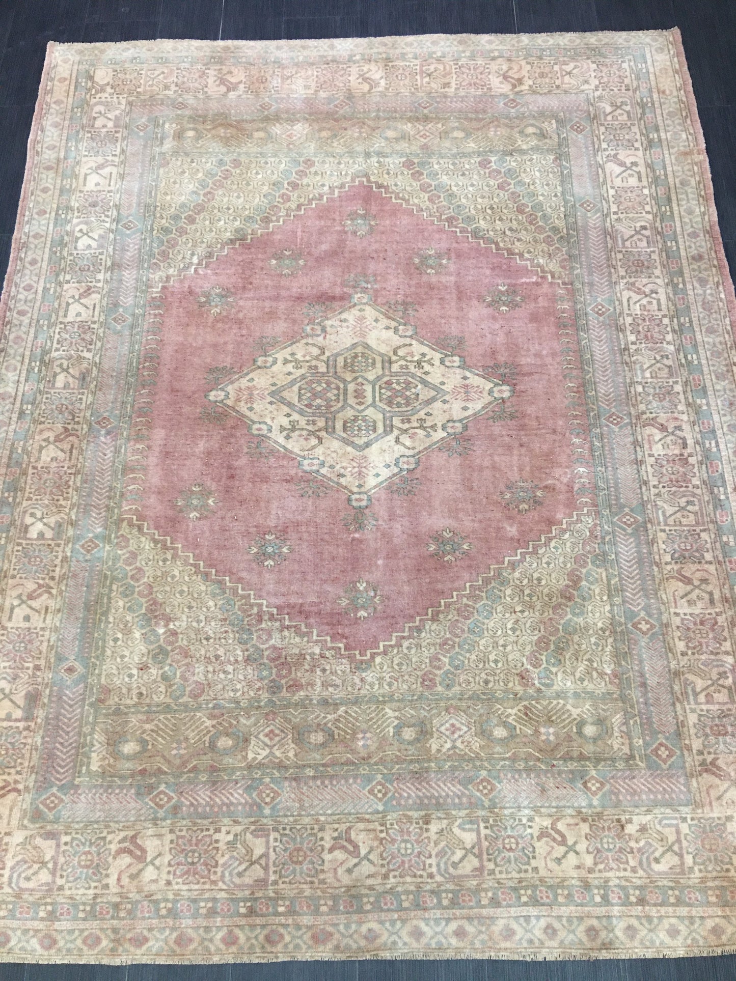 TURKISH Rug Vintage 6.6 x 8.5 Oriental Rug Vintage Persian Rug Blue OUSHAK RUG Oushak Rug Hand Made Rug Vintage Excellent Condition Rug