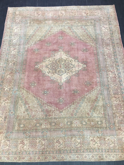 TURKISH Rug Vintage 6.6 x 8.5 Oriental Rug Vintage Persian Rug Blue OUSHAK RUG Oushak Rug Hand Made Rug Vintage Excellent Condition Rug