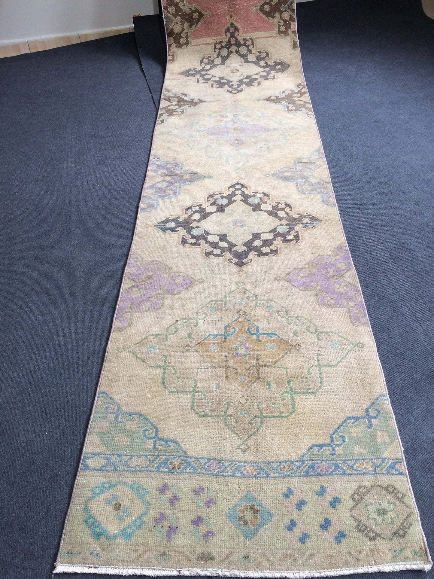 13.5 x 2.7 Turkish Runner Vintage Runner Rug Oushak Rug Runner Boho Runner Rugs Wool Runner Rug Hand Made