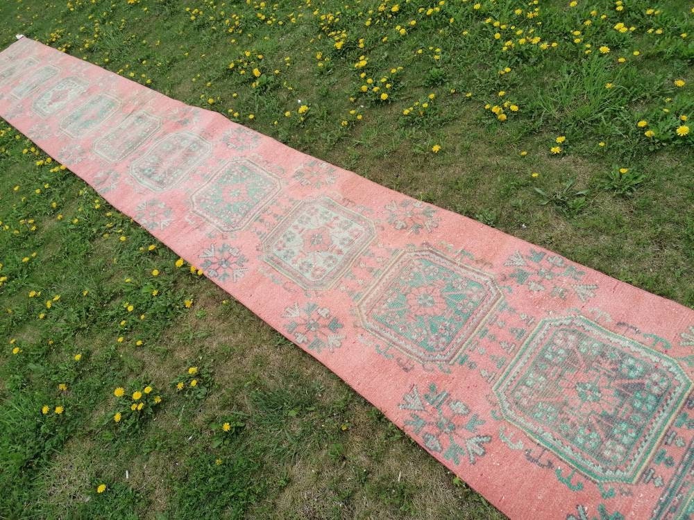 Oushak wool runner 2'7x20'6 long vintage runner, hallway handmade runner