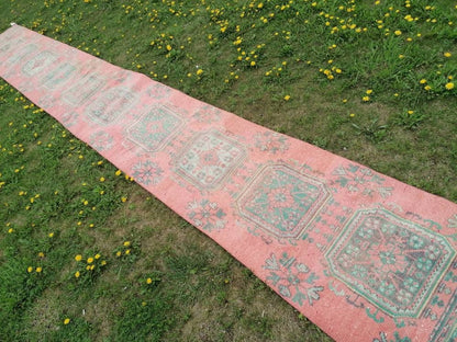 Oushak wool runner 2'7x20'6 long vintage runner, hallway handmade runner