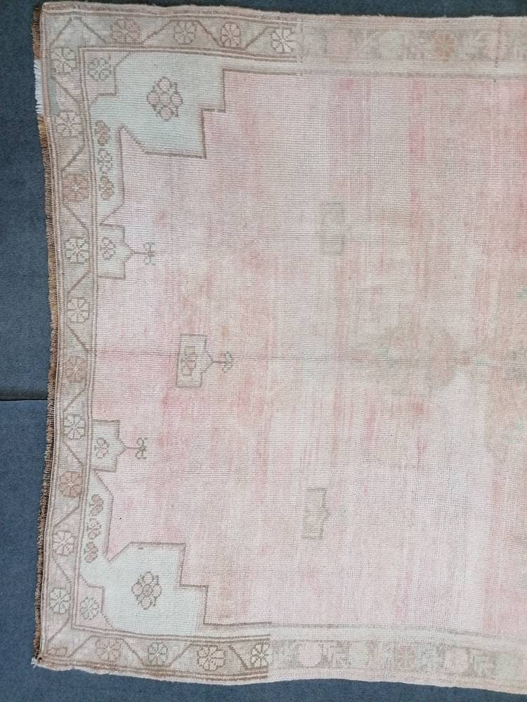 4.10 x 10.2 muted vintage rug, faded oushak rug - hand made rug, natural Turkish wool rug,