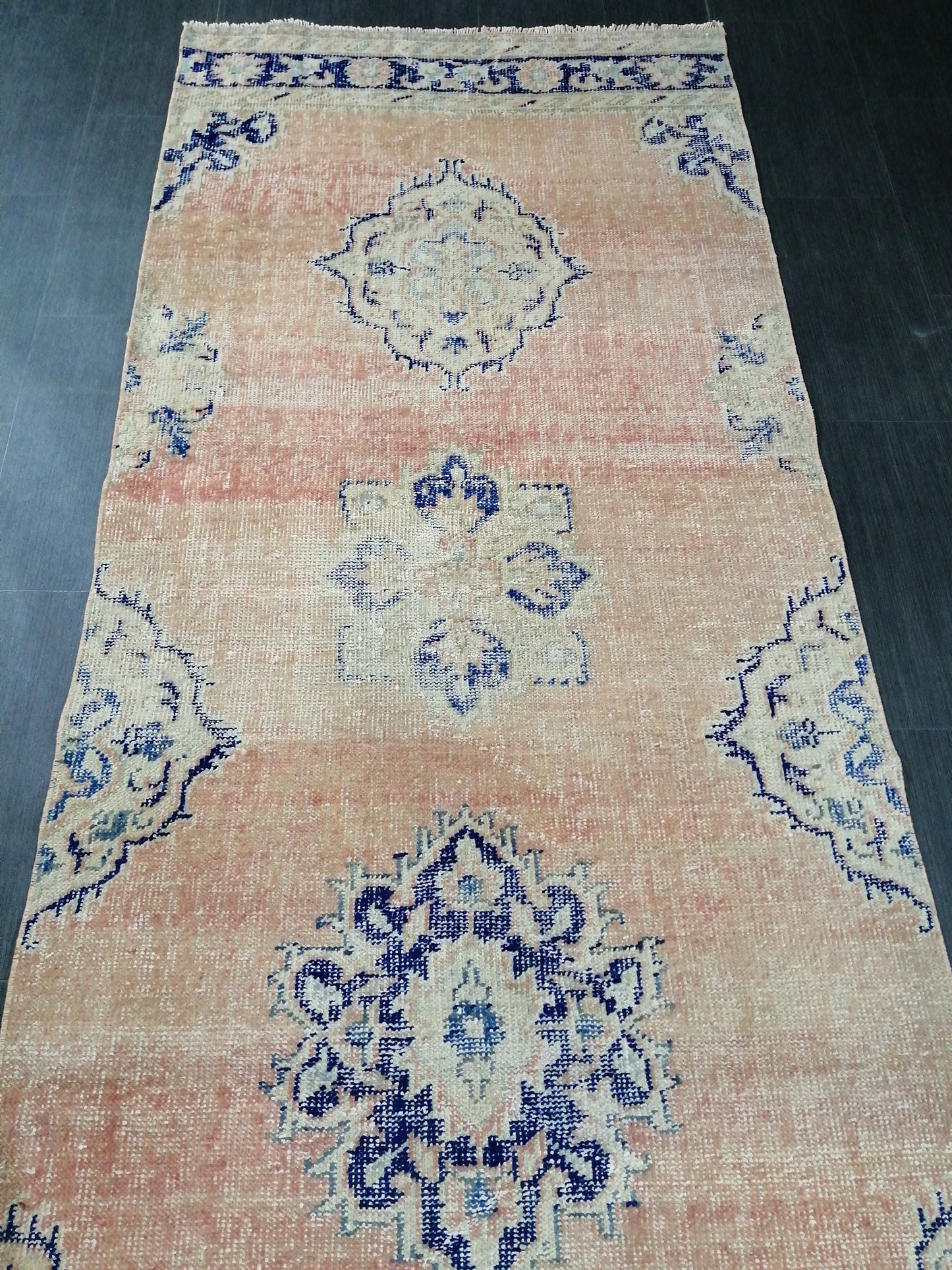 Distressed Oushak Runner Rug 12 x 3.4 Turkish Runner Rug Vintage Runner Rug Hallway Runner Rug Kitchen Runner Rug Wool Runner