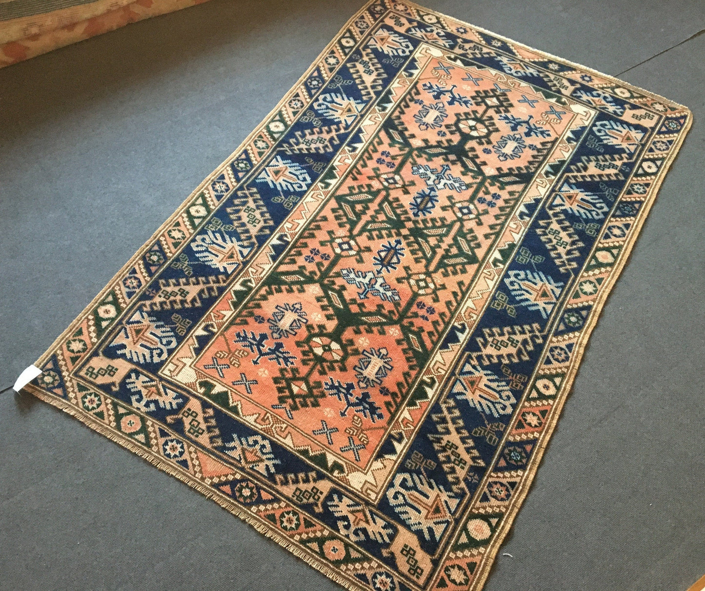 4.2x6.4 feet turkish muted color kitchen floor rug, handmade oushak bedroom area rug, living room floor wide rug, blue bohem rug, bath rugs