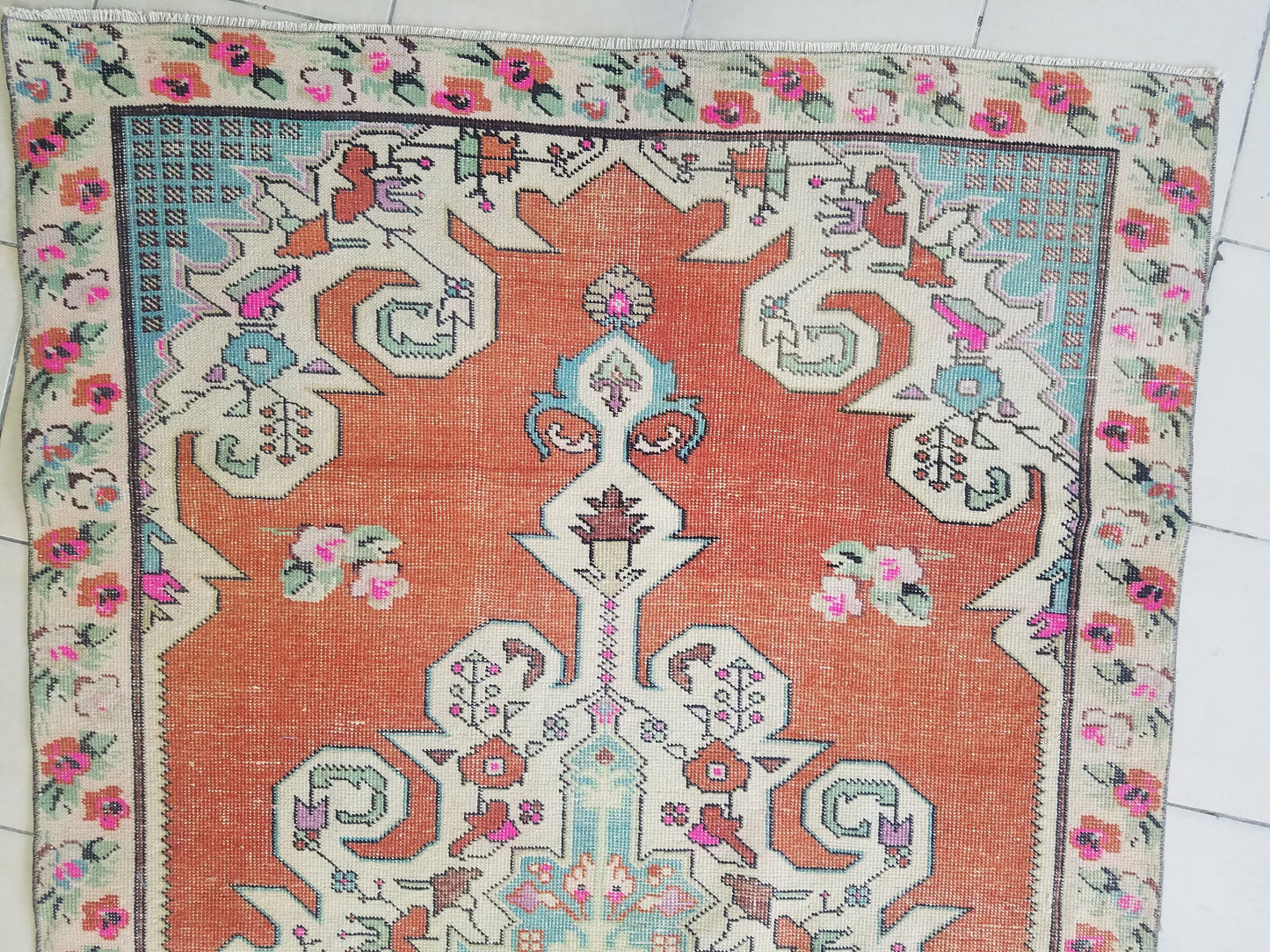 Oushak turkish rug, vintage rug, turkish area rugs, floor rug 7'4"x 4'4"