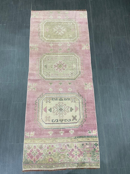 Short Oushak Runner Rug 3 x 7.5 Turkish Runner Rug Vintage Runner Rug Hallway Runner Rug Kitchen Runner Rug Wool Runner Rug Wool Oushak Rug