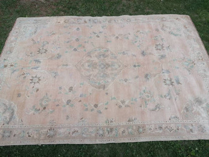 Faded turkish oushak rug 6'7x9'6 large vintage oushak rug, unique hand made rug, bohemian rug