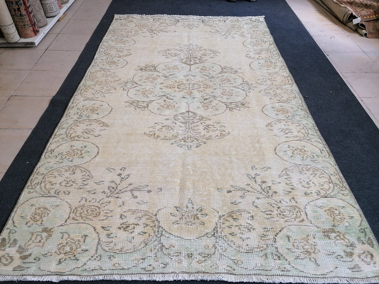Vintage rug 8'7x5' muted wool oushak rug hand made rugs vintage turkish rug distressed rug