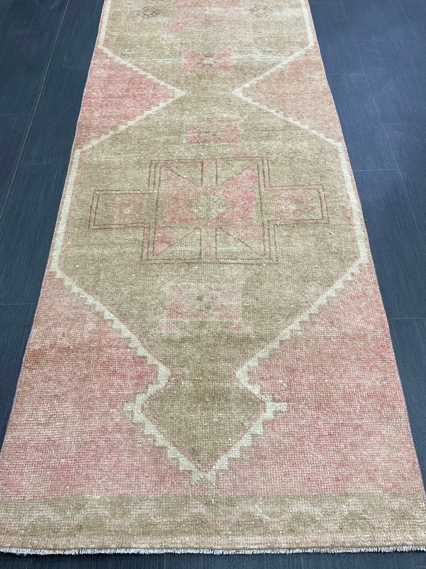 Muted Vintage Runner Rug 2.7 x 12.6 Hand Made Runner Rug Turkish Runner Rug Pink Vintage Runner Rug Hallway Runner Rug Wool Kitchen Runner