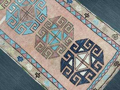 Muted Vintage Runner Rug 2.9 x 6.8  Turkish Runner Rug Vintage Muted Runner Rug Hallway Runner Soft Wool Runner