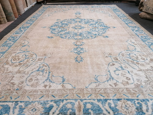 7 x 11 feet, oushak turkish rug, blue hand knotted rug, vintage anatolian rug,unique handmade rug,bohemian rug