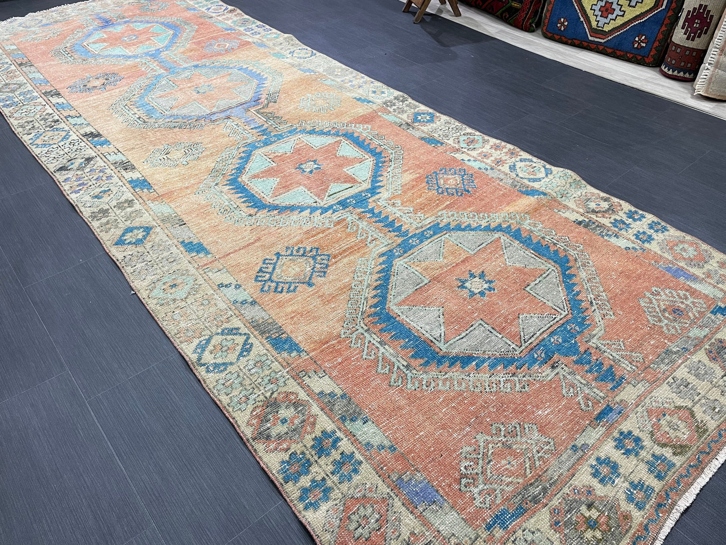 Oushak Runner Rug Turkish 4.6 x 12.5 Runner Rug Vintage Runner Rug Hallway Runner Rug Kitchen Runner Rug Wool Runner Rug Wool Oushak Rug