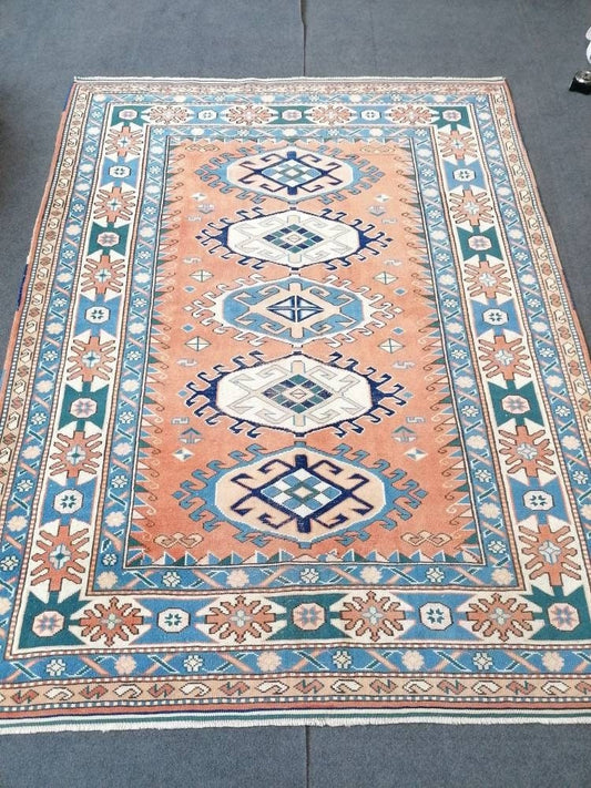 Turkish rug, vintage rug,hand made wool rug, 5'4x7 oushak vintage rug, kitchen rug bohemian rug