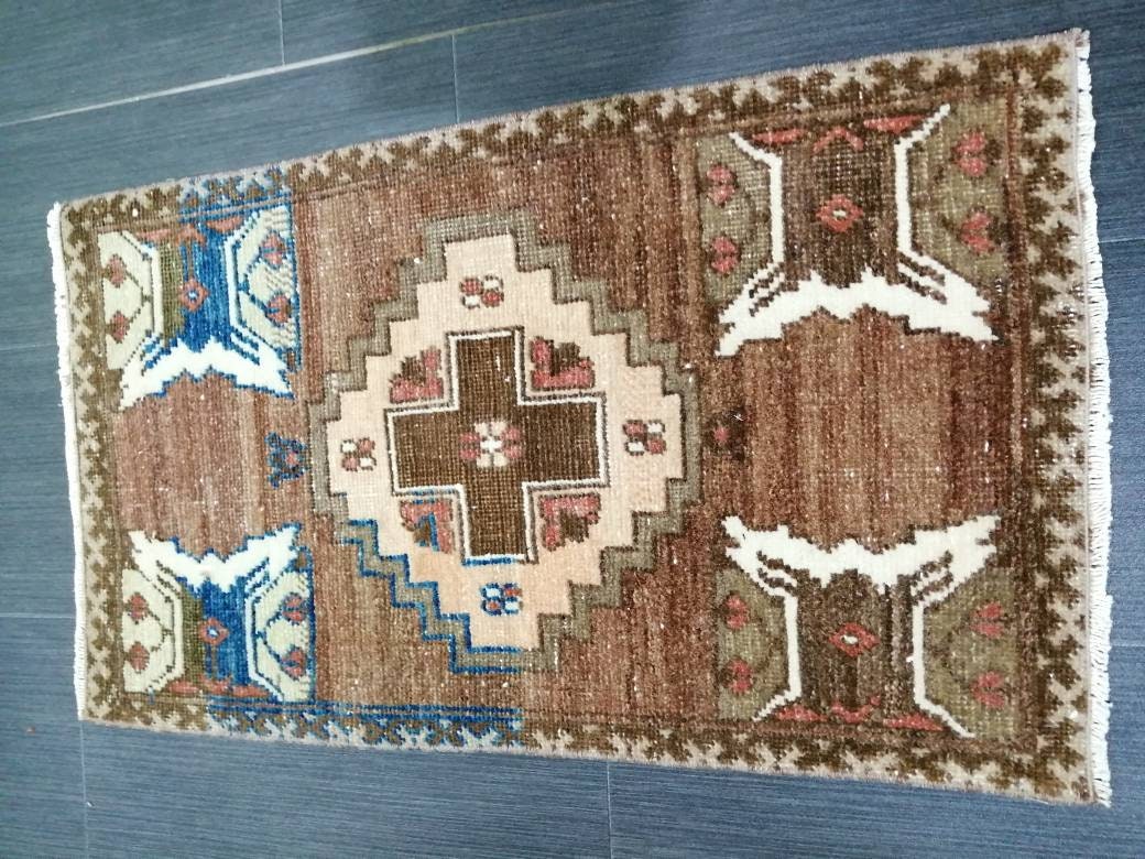 Muted Vintage Rug Small Rug Vintage  Rug Wool Oushak Rug Oriental Hand Made Rugs Small Vintage Turkish Rug