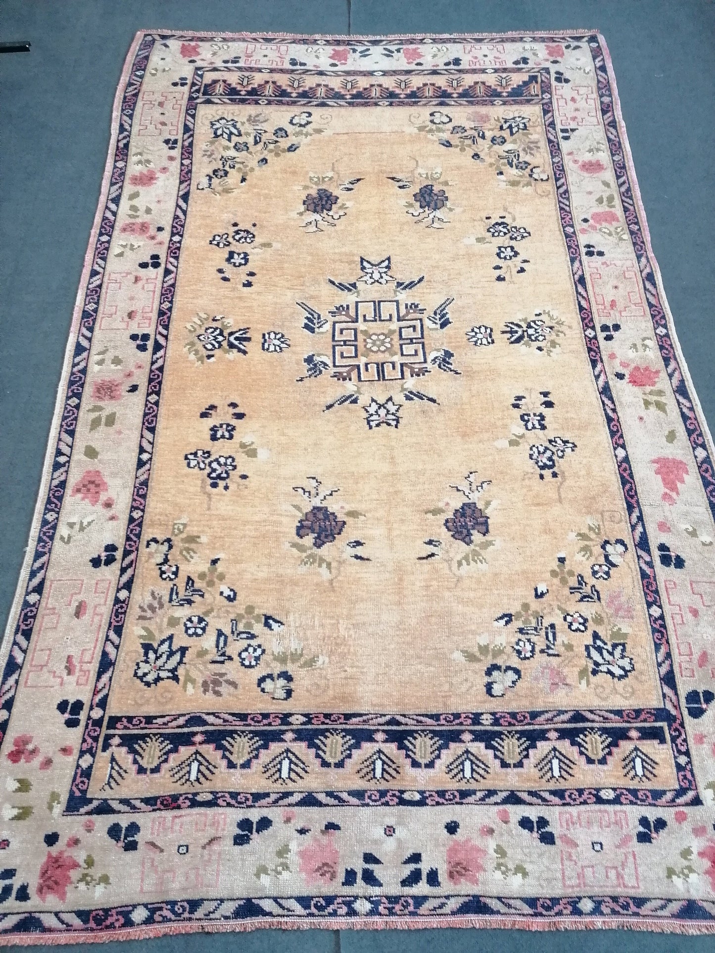 Oushak turkish wool rug 5'3x8'8 vintage handmade rug, large living room rug