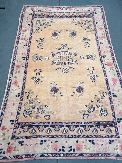 Oushak turkish wool rug 5'3x8'8 vintage handmade rug, large living room rug