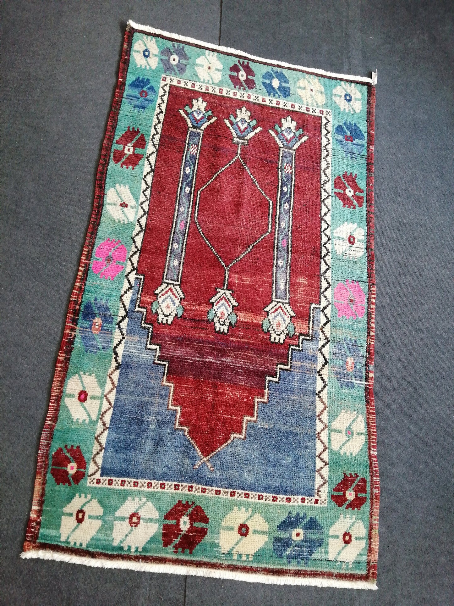 OUSHAK RUG TURKISH Rug Floral Low Pile Tulu Rug  Oushak Runner Rug Vintage Shaggy Rug Wool Oushak Rug Hand Made Rugs Vintage Turkish Rug