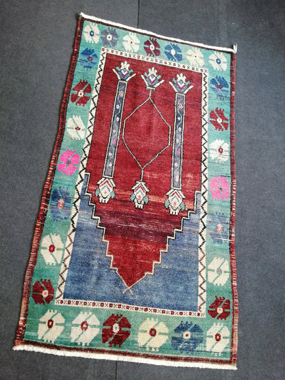 OUSHAK RUG TURKISH Rug Floral Low Pile Tulu Rug  Oushak Runner Rug Vintage Shaggy Rug Wool Oushak Rug Hand Made Rugs Vintage Turkish Rug
