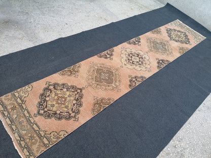 2'5x12'5 runner rug, oushak wool runner rug, vintage handmade runner, hallway runner rug, kitchen runner rug