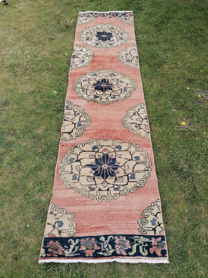2'8x10'4 runner rug, oushak turkish runner rug, hallway vintage  runner, hand made wool runner, kitchen runner rug, entryway runner rug
