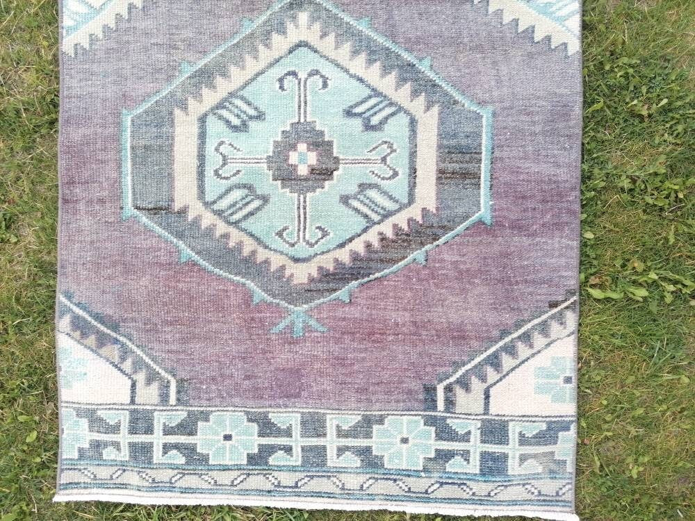 Vintage  purple runner 2'7x9'5 oushak wool runner hallway handmade runner, turkish runner rug, entery runner, kitchen runner