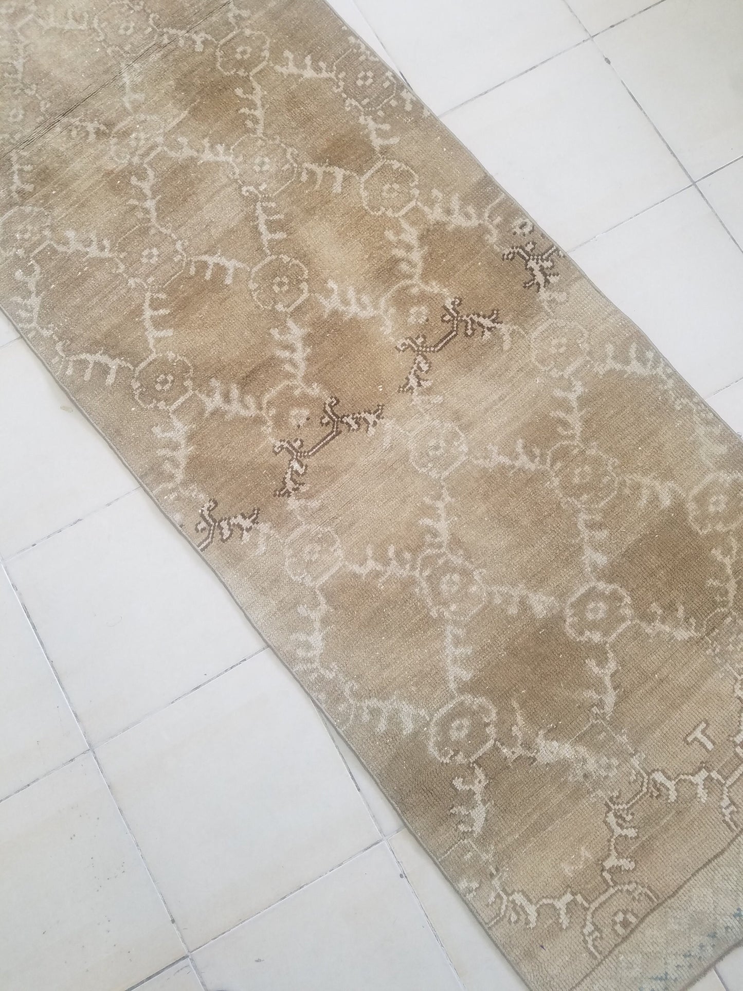 11'6x2'8 neatural color runner rug, oushak natural runner rug, turkish runner rug, oushak hand made rug