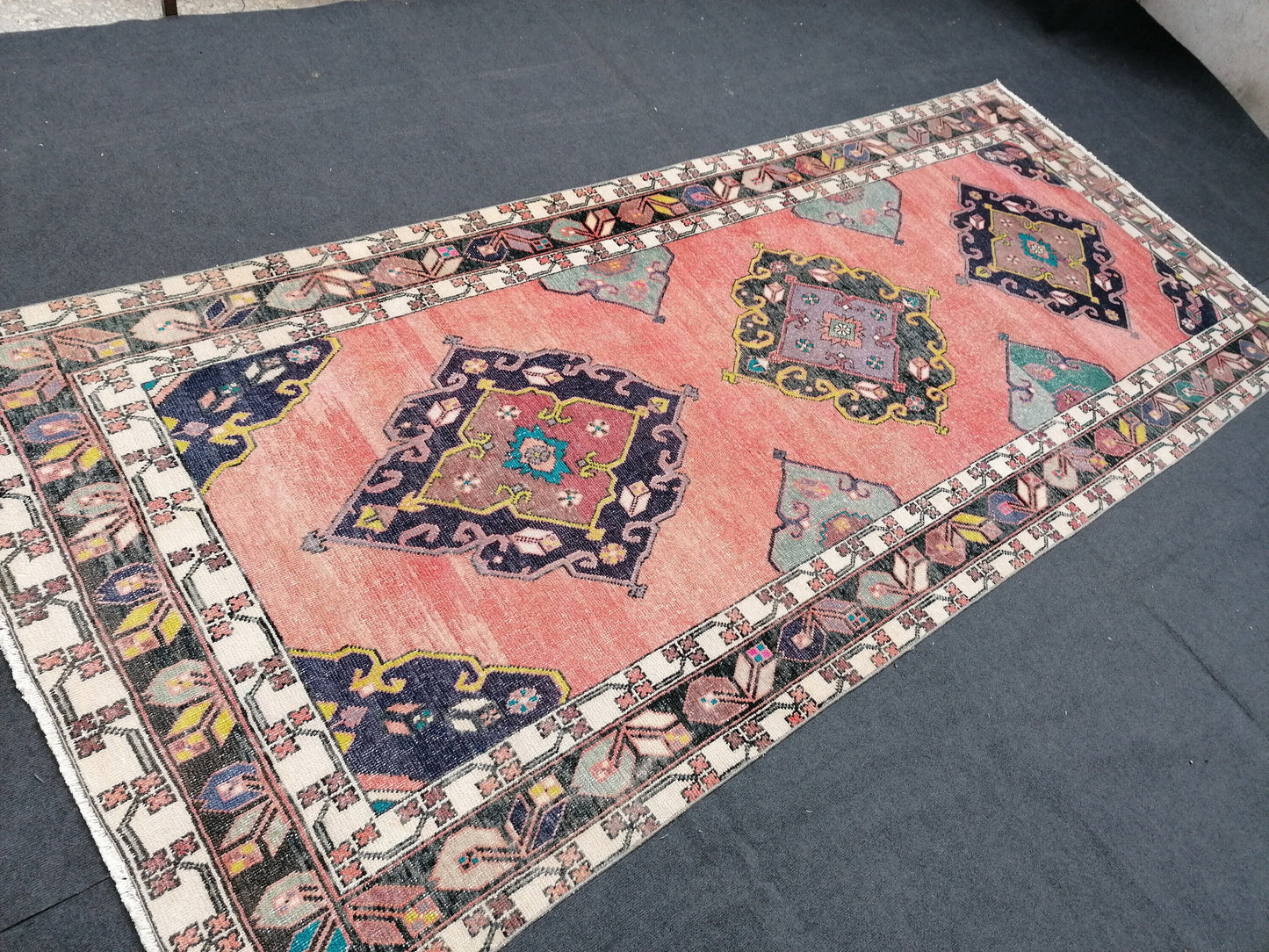 Area rug 4.11x11.7 oushak vintage rug,vintage runner,kitchen runner rug